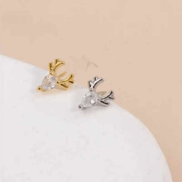 Diamond Gold Elk Reindeer L Shaped Nose Ring - Picture 6 of 6